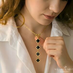 18K Gold Four Leaf Clover Necklace, Mother Of Pearl, Valentines Day Gift